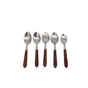 5 Washington Forge Stainless TOWN & COUNTRY Walnut Spoon 93801 Canoe Muffin